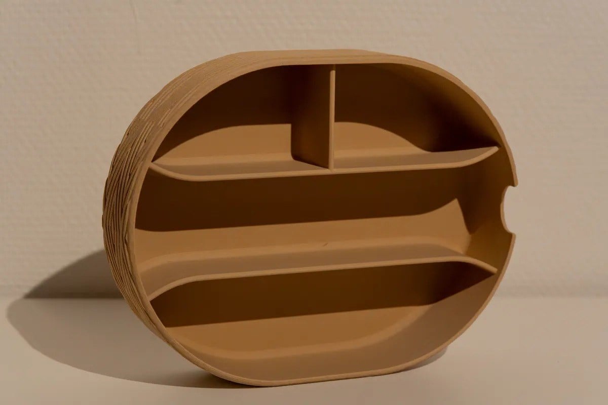 3D Baskı Bölmeli Çok Amaçlı Organizer Banyo ve Masa Üstü Düzenleyici Oval Kutu 22x17 cm Bej