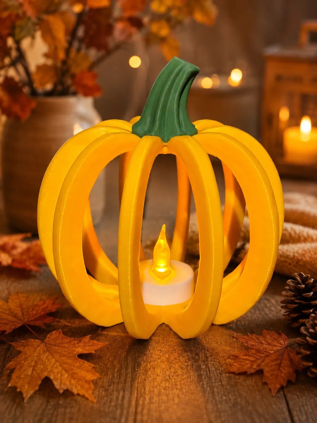 3D Baskı Delikli Balkabağı Fener Tealight Mumluk Sonbahar Cadılar Bayramı Dekoratif Şamdan Turuncu