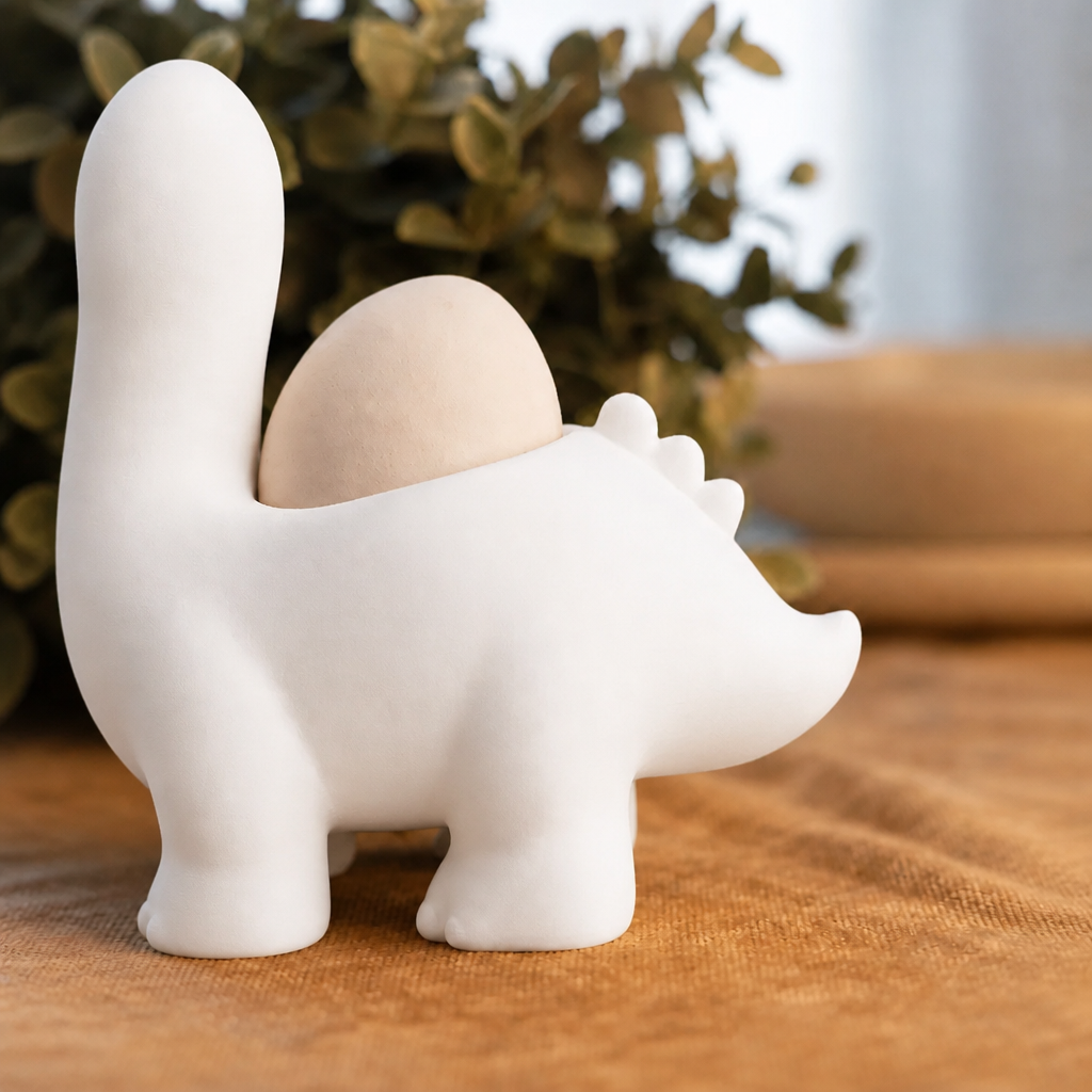 3D Baskı Dinozor Yumurtalık - Sevimli Eggosaurus Yumurta Tutucu-Beyaz
