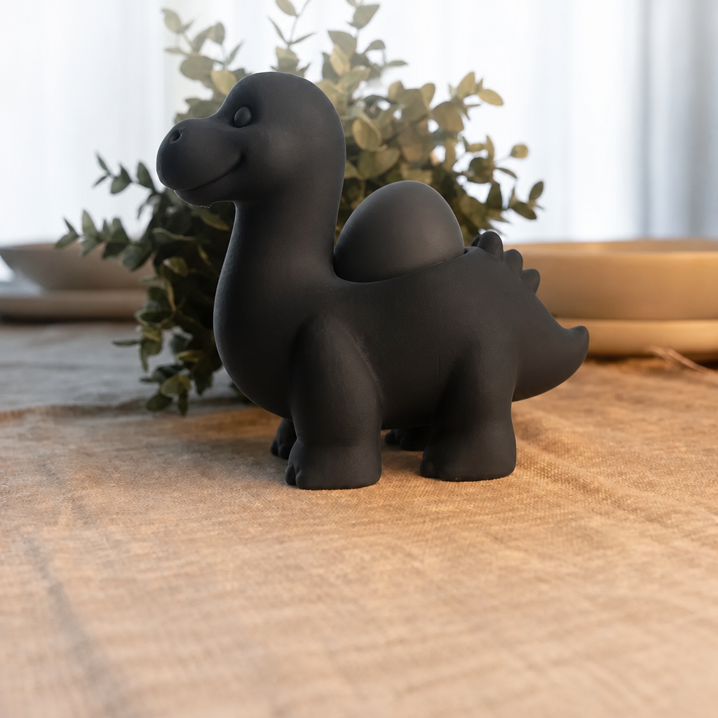 3D Baskı Dinozor Yumurtalık - Sevimli Eggosaurus Yumurta Tutucu-Siyah