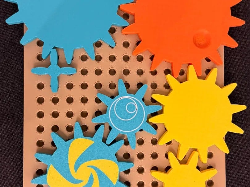 3D Baskı Dişli Çarklar Puzzle Tahtası - Döner Zincirleme Dişli Seti, Montessori Fen ve Mekanik Öğretim Materyali