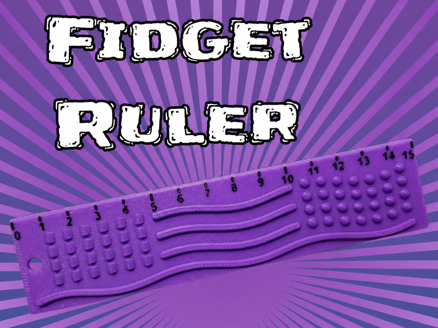 3D Baskı Dokunsal Fidget Cetveli - Kabartmalı Stres ve Odaklanma Oyuncağı - Mor