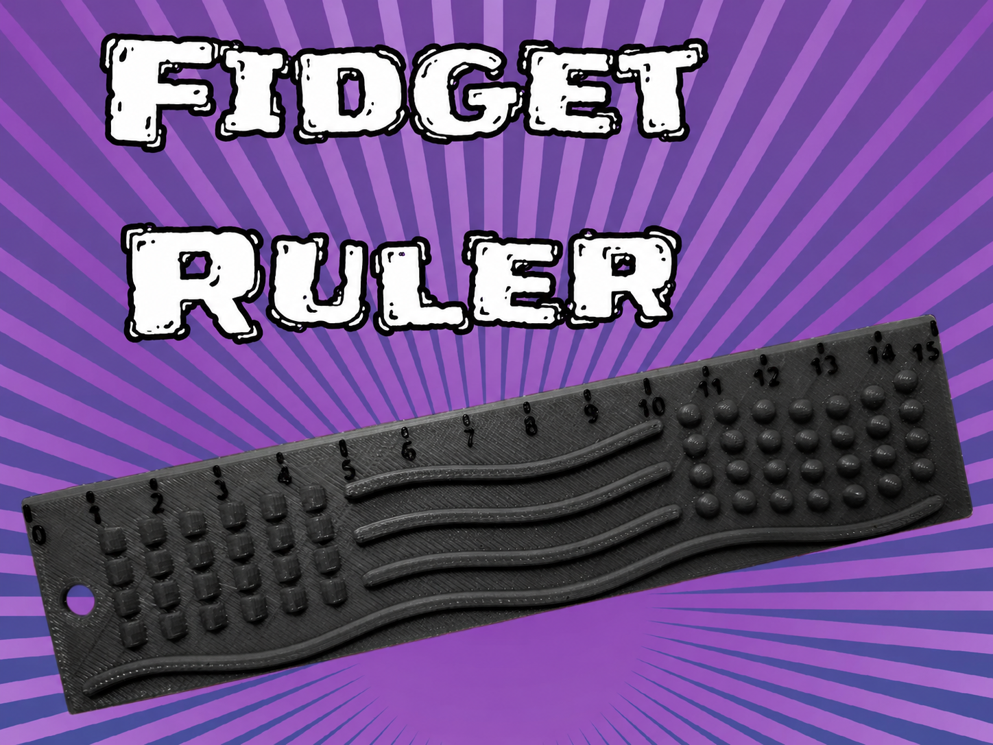 3D Baskı Dokunsal Fidget Cetveli - Kabartmalı Stres ve Odaklanma Oyuncağı - Siyah