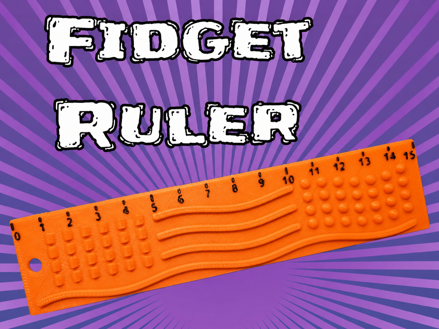 3D Baskı Dokunsal Fidget Cetveli - Kabartmalı Stres ve Odaklanma Oyuncağı - Turuncu