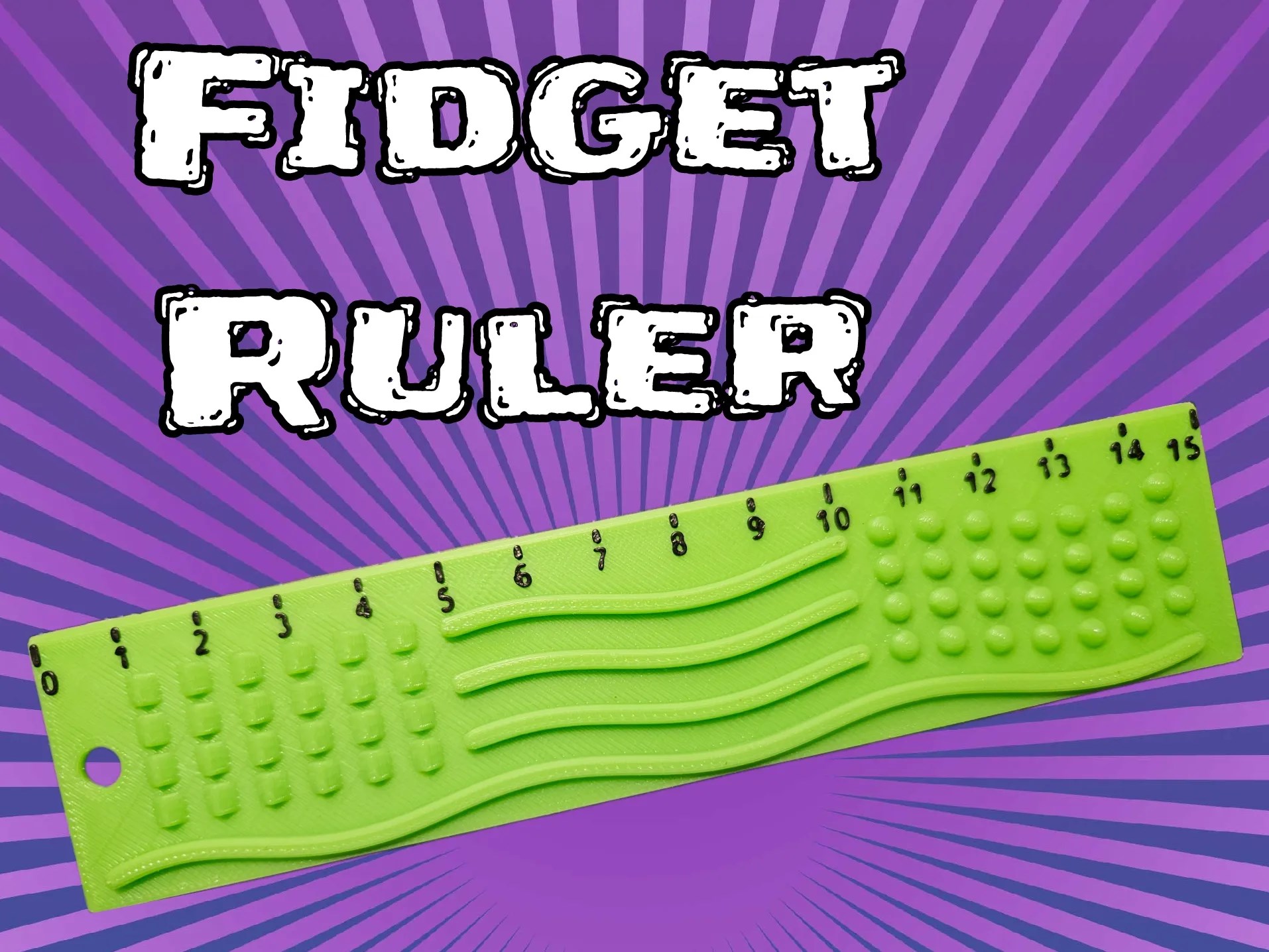 3D Baskı Dokunsal Fidget Cetveli - Kabartmalı Stres ve Odaklanma Oyuncağı - Yeşil
