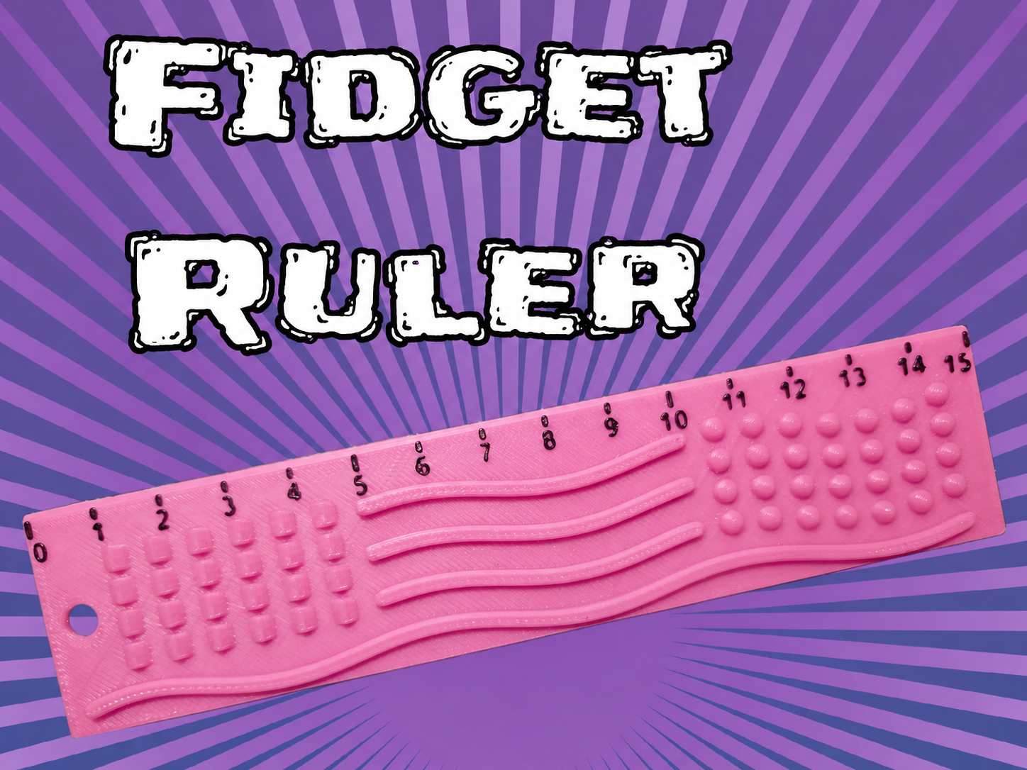 3D Baskı Dokunsal Fidget Cetveli - Kabartmalı Stres ve Odaklanma Oyuncağı - Pembe