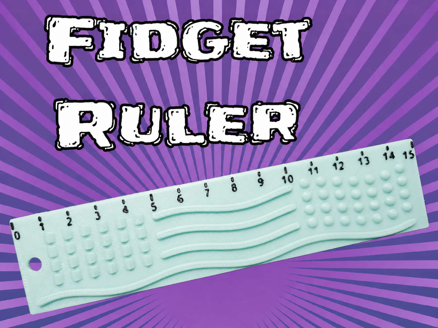 3D Baskı Dokunsal Fidget Cetveli - Kabartmalı Stres ve Odaklanma Oyuncağı - Mint