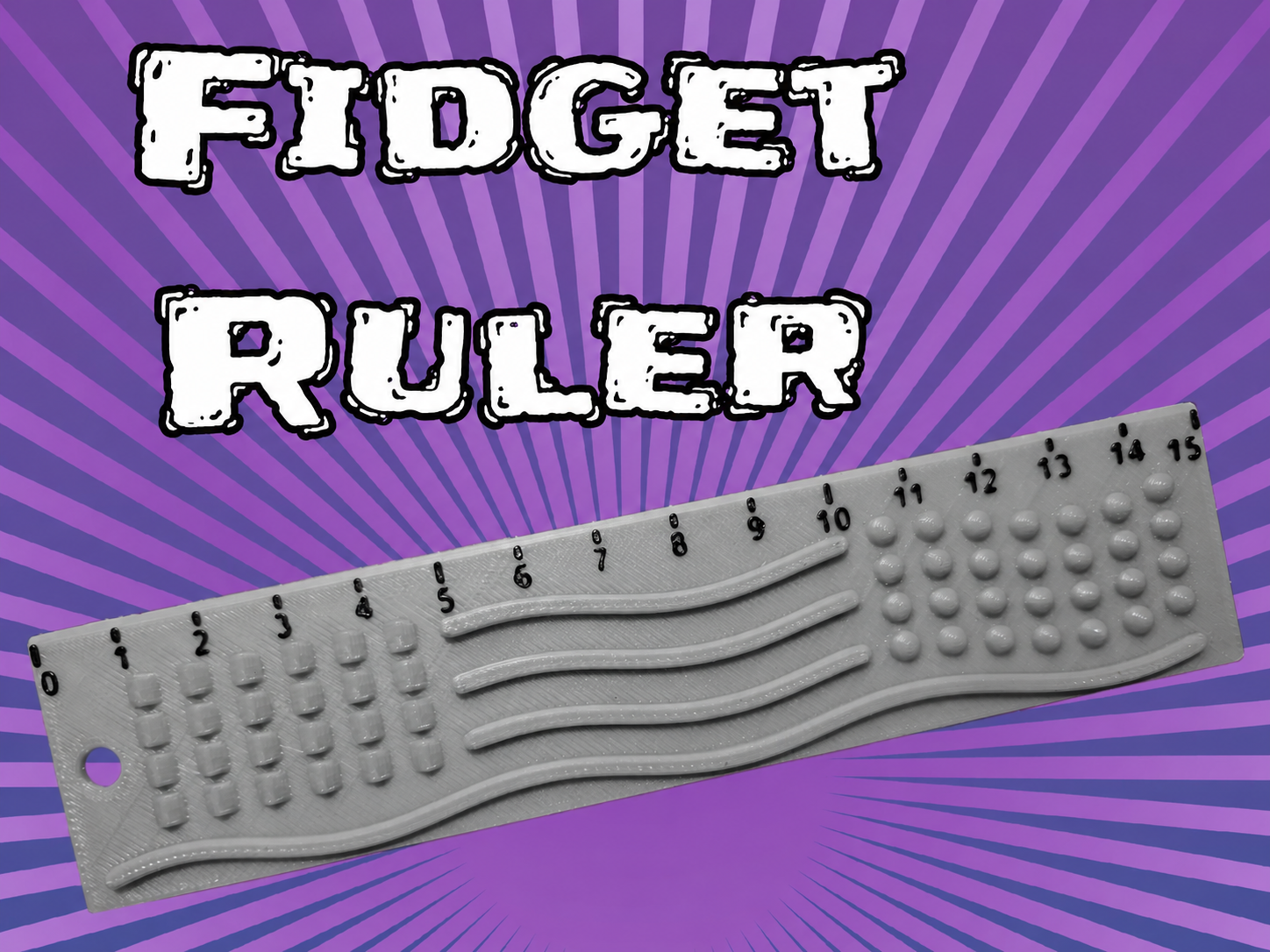 3D Baskı Dokunsal Fidget Cetveli - Kabartmalı Stres ve Odaklanma Oyuncağı - Gri