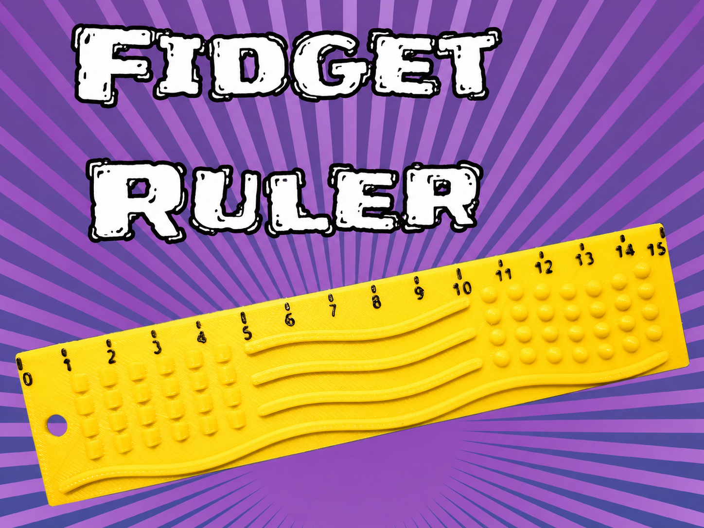 3D Baskı Dokunsal Fidget Cetveli - Kabartmalı Stres ve Odaklanma Oyuncağı - Sarı