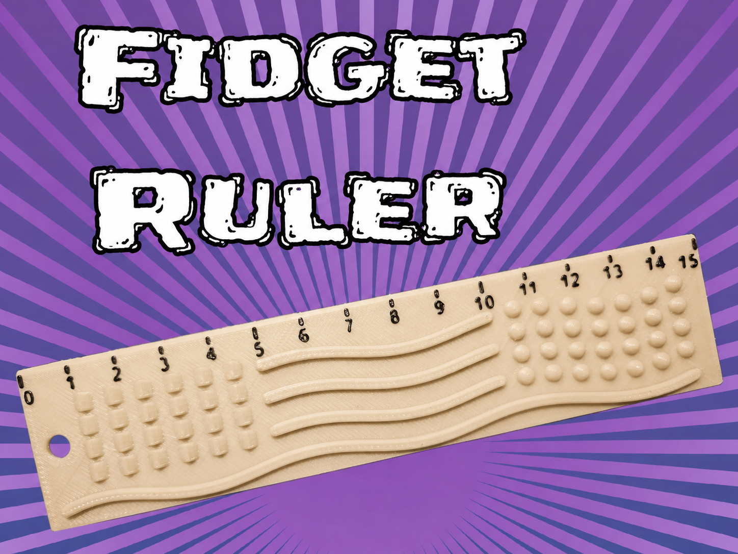 3D Baskı Dokunsal Fidget Cetveli - Kabartmalı Stres ve Odaklanma Oyuncağı - Bej