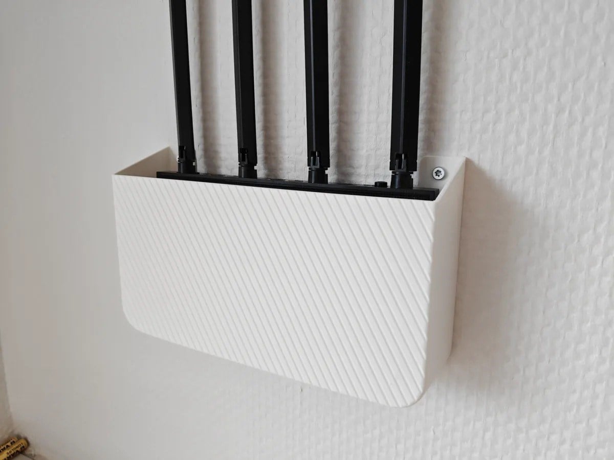 3D Baskı Duvar Tipi Wifi Modem Saklama Rafı Router Gizleme Askısı Kablo Çıkışlı Beyaz Modem Tutucu 23x13 cm