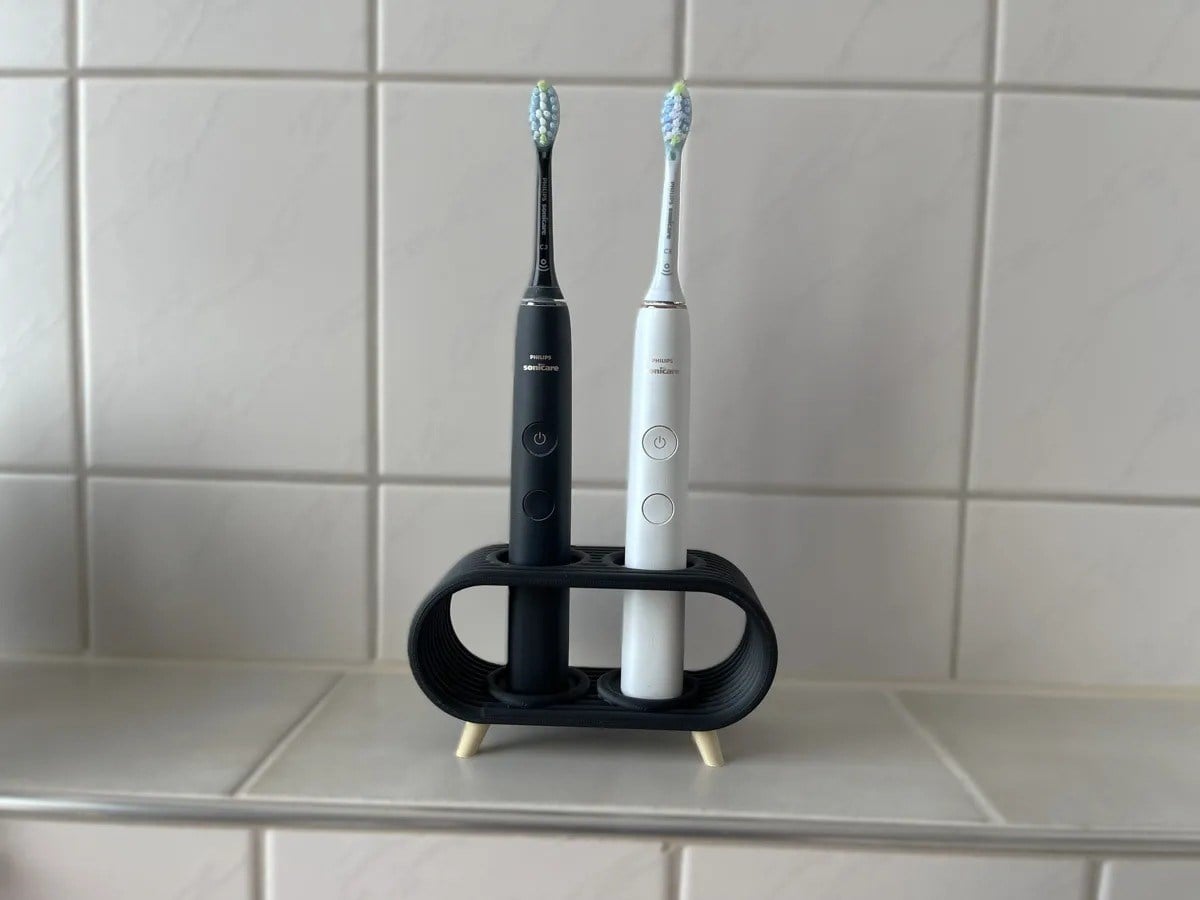 3D Baskı Elektrikli Diş Fırçası Standı Çift Diş Fırçalık Ayaklı Modern Banyo Diş Fırçası Tutucu Siyah