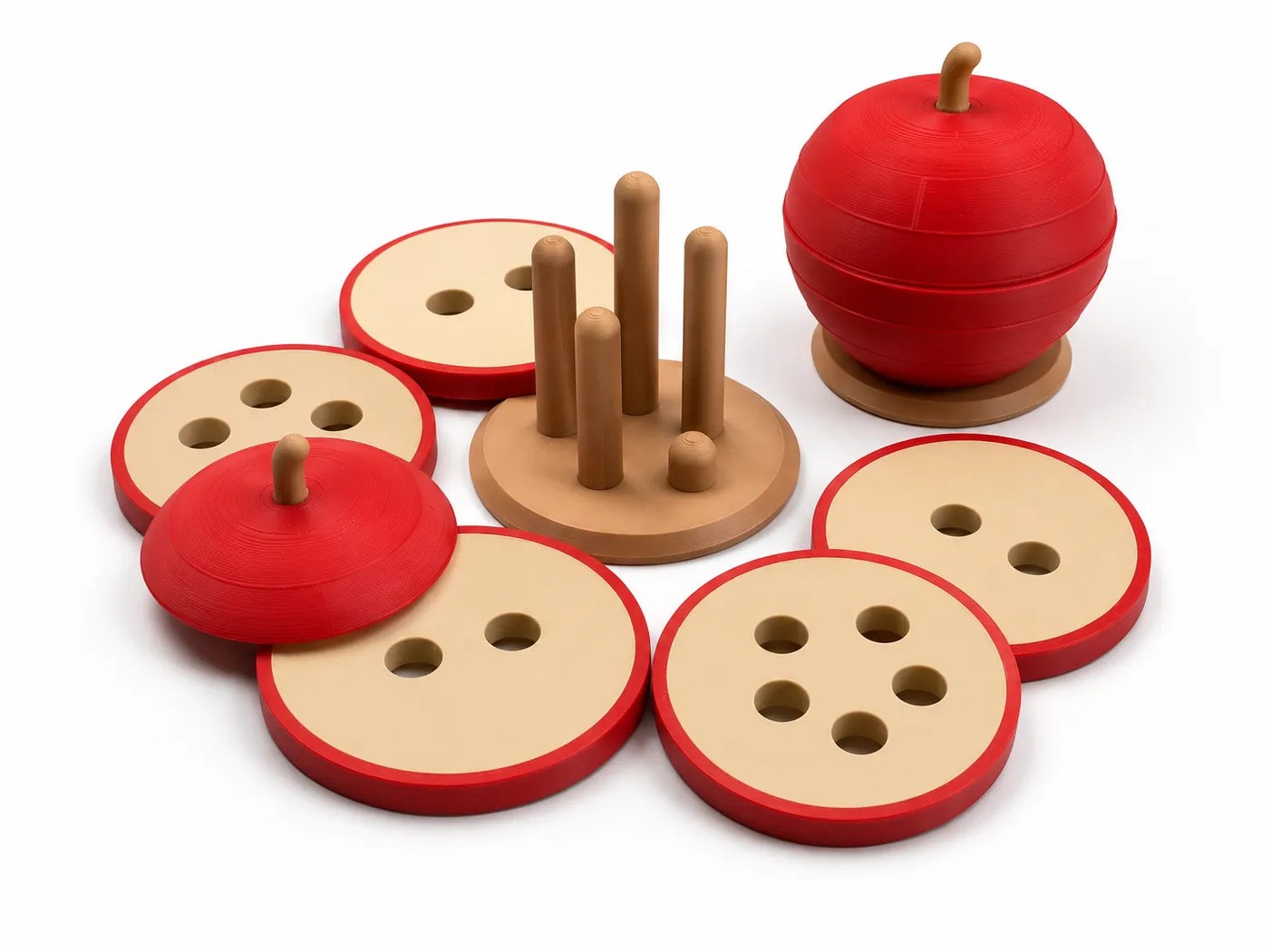3D Baskı Elma Şeklinde Düğme Delikleri Sayma Seti - Sökülebilir Çubuklu İnce Motor Beceri Oyuncağı, Montessori Materyali