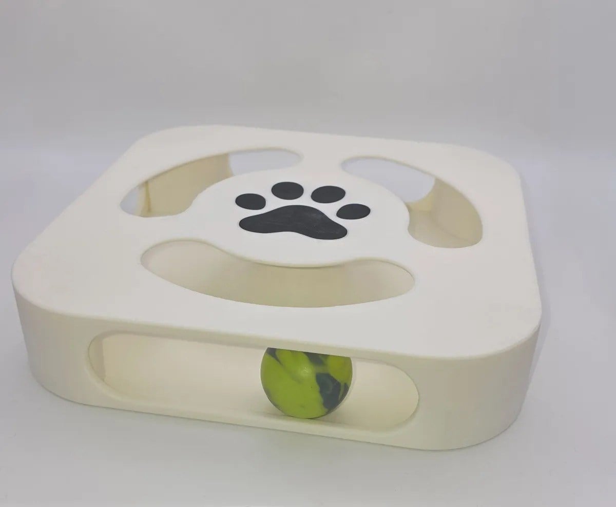 3D Baskı Etkileşimli Kedi Oyuncağı Pati Desenli Toplu Zeka Oyuncağı Kare Toplu Parkur Krem Siyah