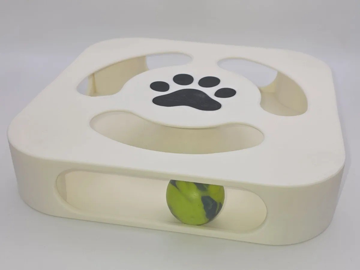 3D Baskı Etkileşimli Kedi Oyuncağı Pati Desenli Toplu Zeka Oyuncağı Kare Toplu Parkur Krem Siyah