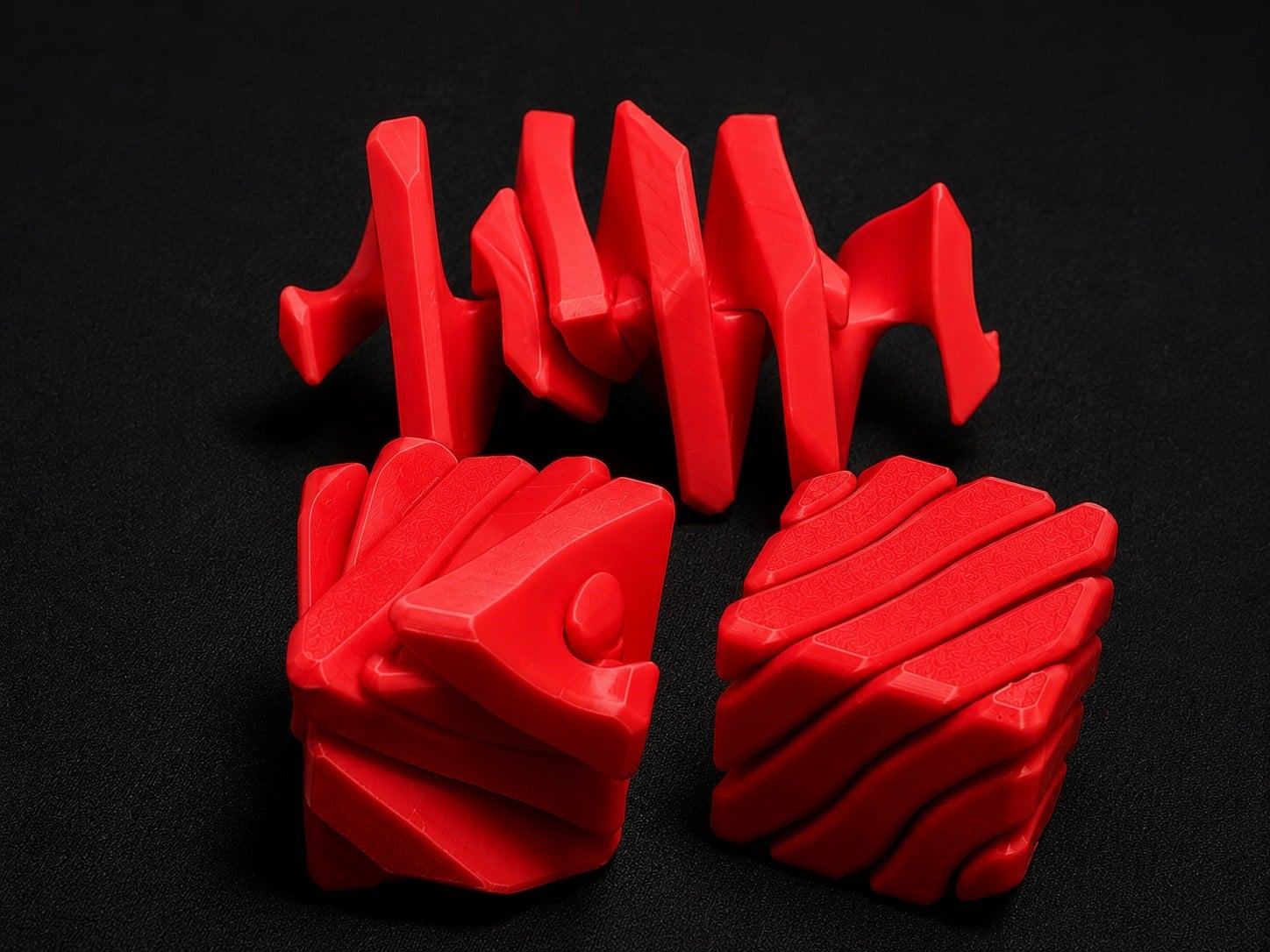 3D Baskı Fidget Puzzle Küp - Hareketli Dönüşebilen Stres Giderici Zeka Oyuncağı, Masaüstü Fidget Küp-Kırmızı