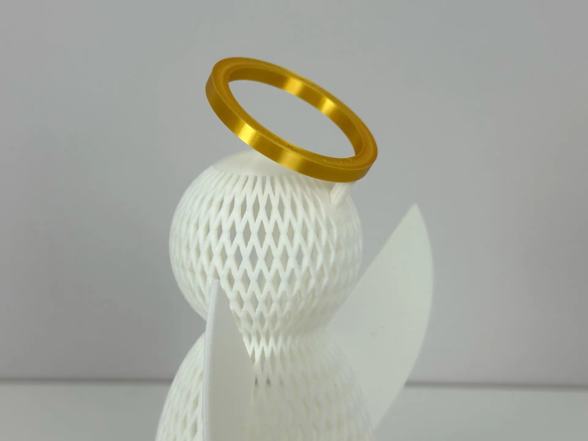 3D Baskı File Dokulu Melek Tealight Mumluk 14,5 cm Altın Haleli Dekoratif Fener Şamdan Masa Süsü