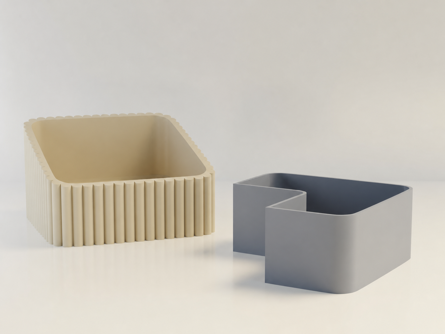 3D Baskı Fıstık Kasesi - Çift Hazneli Kabuk Ayırıcı Sunum Kasesi - Bej Gri