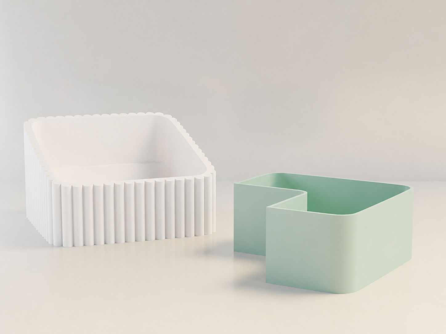 3D Baskı Fıstık Kasesi - Çift Hazneli Kabuk Ayırıcı Sunum Kasesi - Beyaz Mint