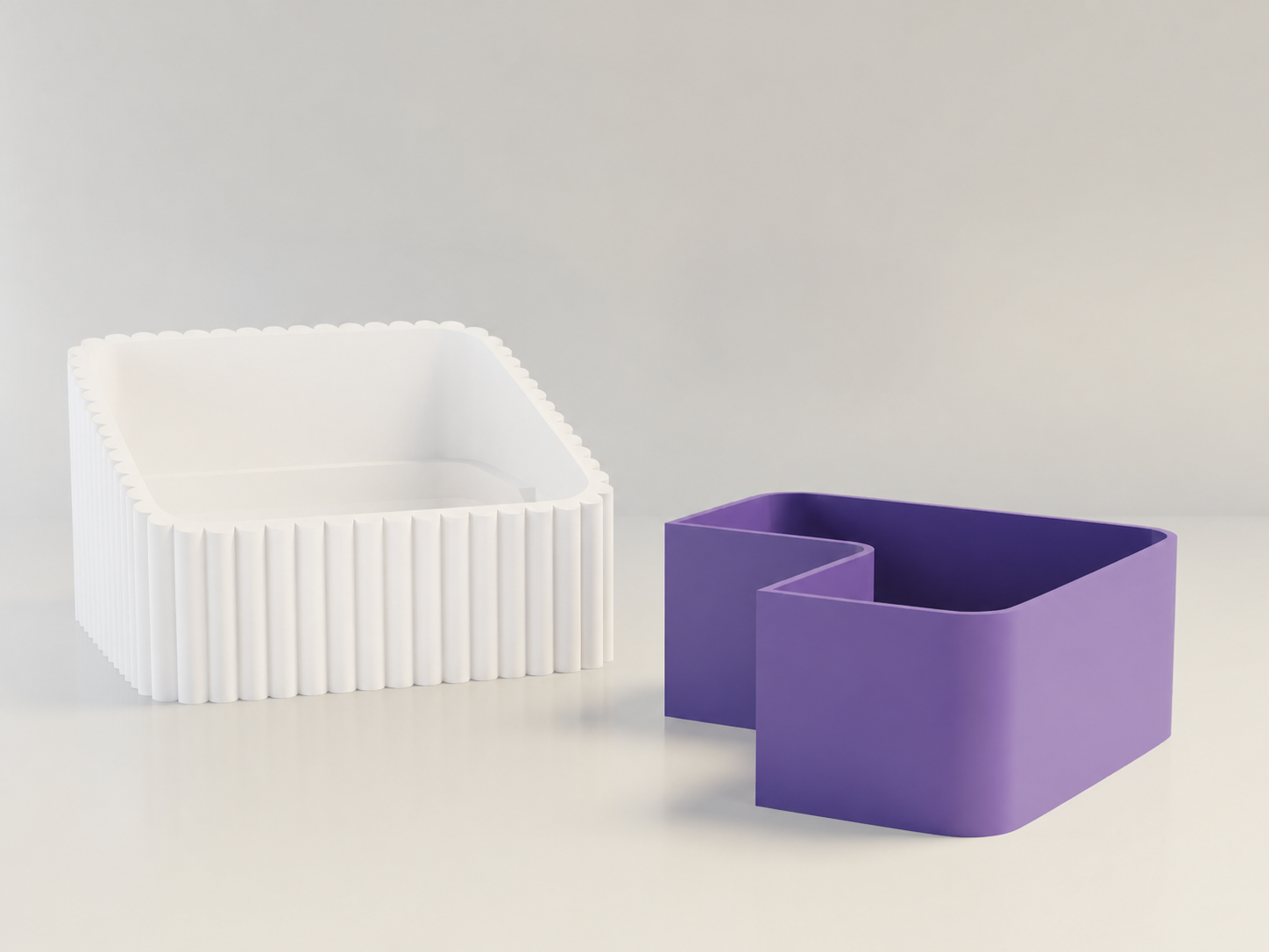 3D Baskı Fıstık Kasesi - Çift Hazneli Kabuk Ayırıcı Sunum Kasesi - Beyaz Mor