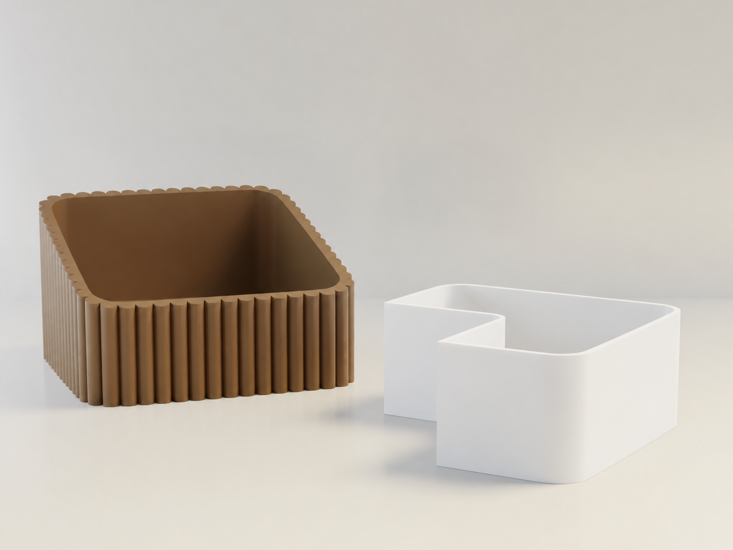 3D Baskı Fıstık Kasesi - Çift Hazneli Kabuk Ayırıcı Sunum Kasesi - Kahverengi Beyaz
