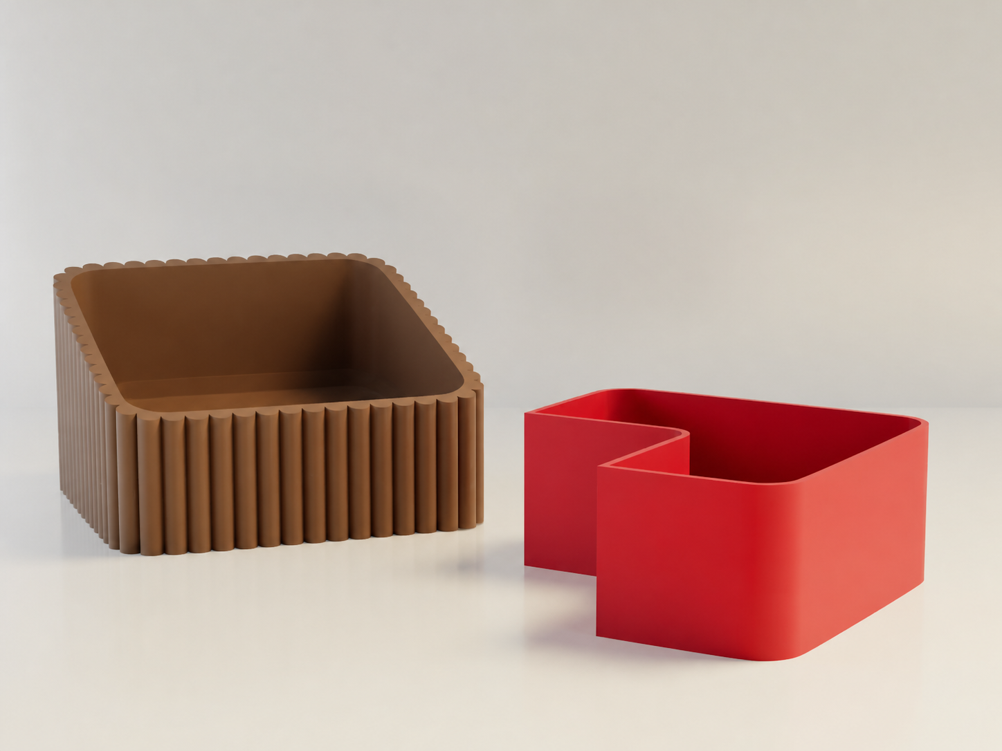 3D Baskı Fıstık Kasesi - Çift Hazneli Kabuk Ayırıcı Sunum Kasesi - Kahverengi Kırmızı