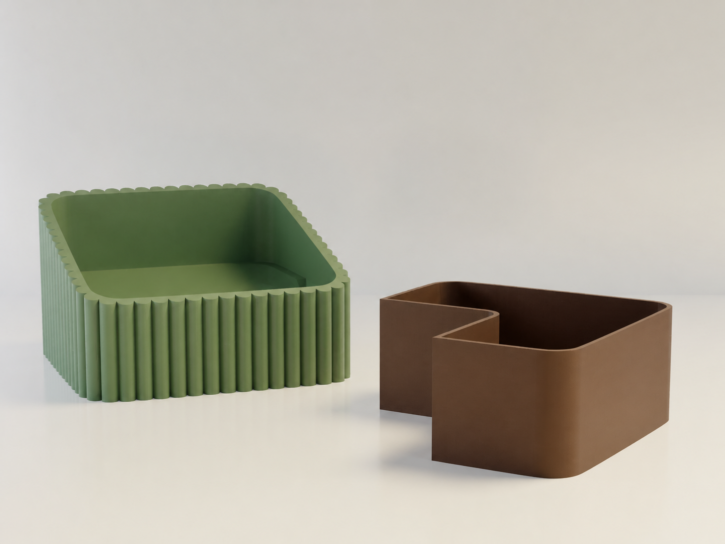 3D Baskı Fıstık Kasesi - Çift Hazneli Kabuk Ayırıcı Sunum Kasesi - Yeşil Kahverengi