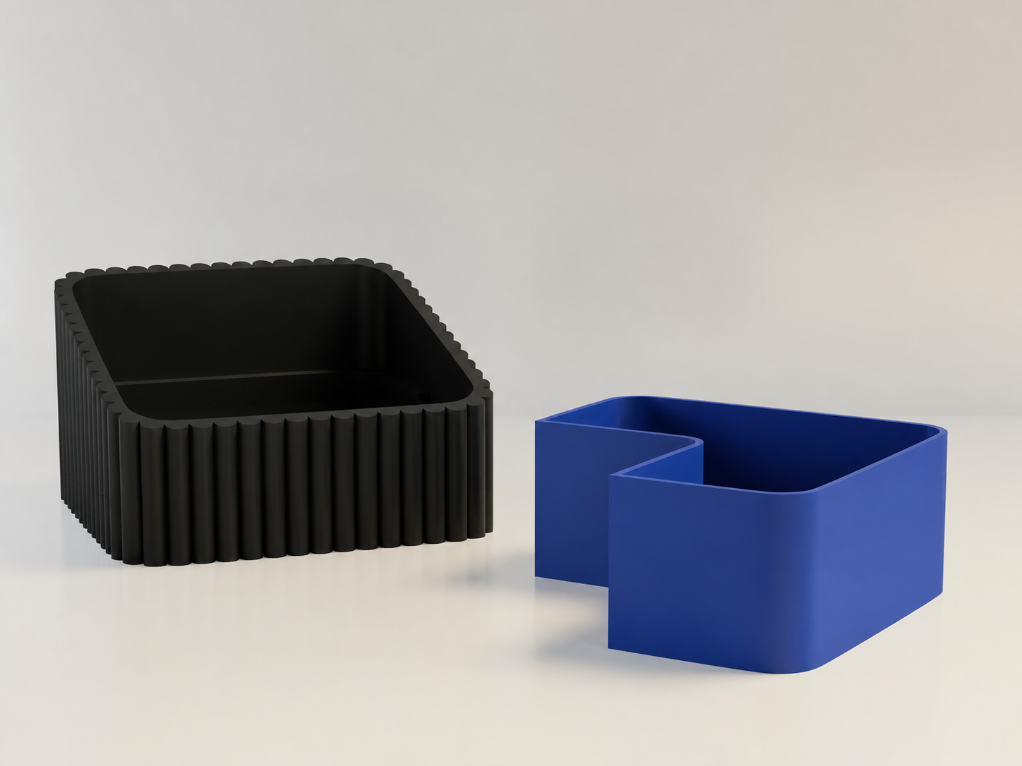 3D Baskı Fıstık Kasesi - Çift Hazneli Kabuk Ayırıcı Sunum Kasesi - Siyah Mavi