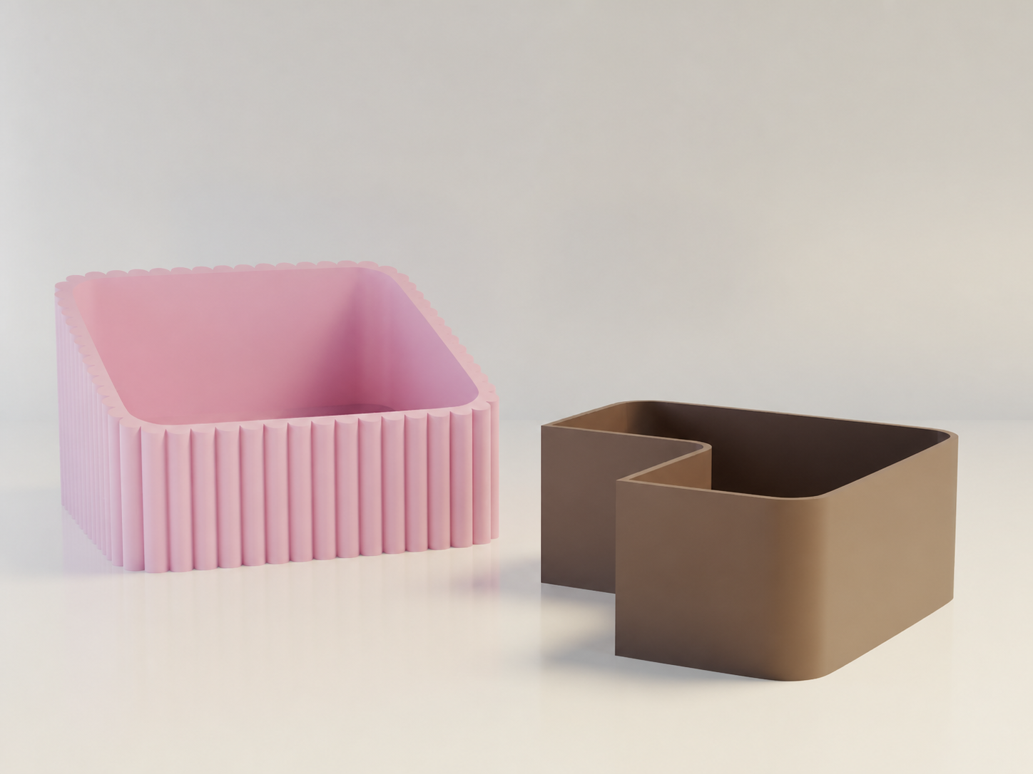 3D Baskı Fıstık Kasesi - Çift Hazneli Kabuk Ayırıcı Sunum Kasesi - Pembe Kahverengi