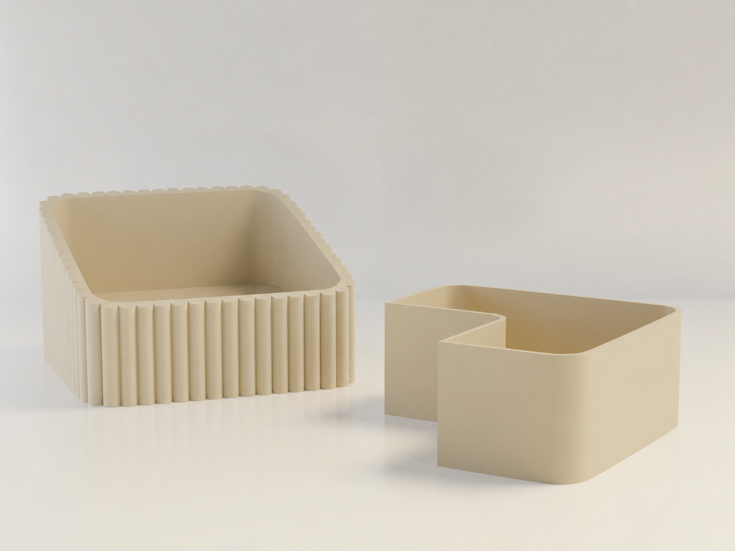 3D Baskı Fıstık Kasesi - Çift Hazneli Kabuk Ayırıcı Sunum Kasesi - Bej Bej