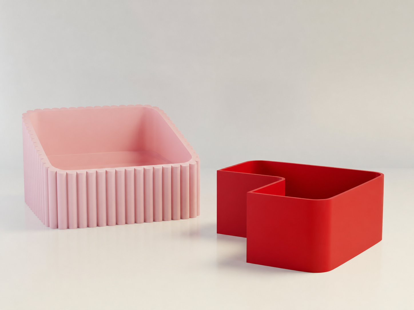 3D Baskı Fıstık Kasesi - Çift Hazneli Kabuk Ayırıcı Sunum Kasesi - Pembe Kırmızı