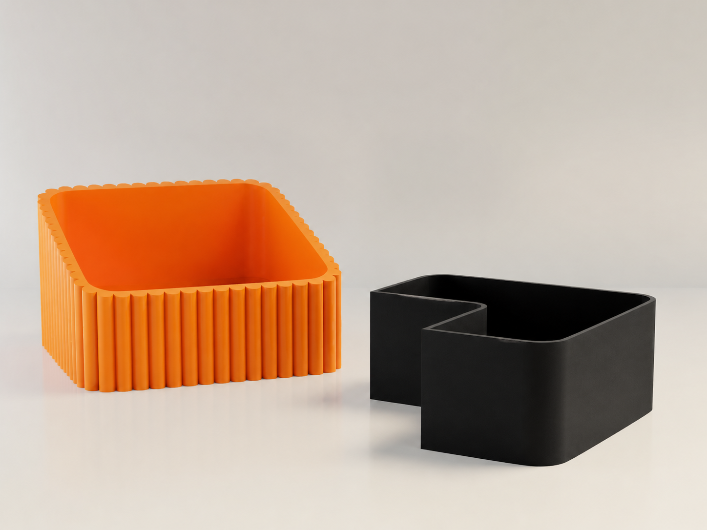 3D Baskı Fıstık Kasesi - Çift Hazneli Kabuk Ayırıcı Sunum Kasesi - Turuncu Siyah