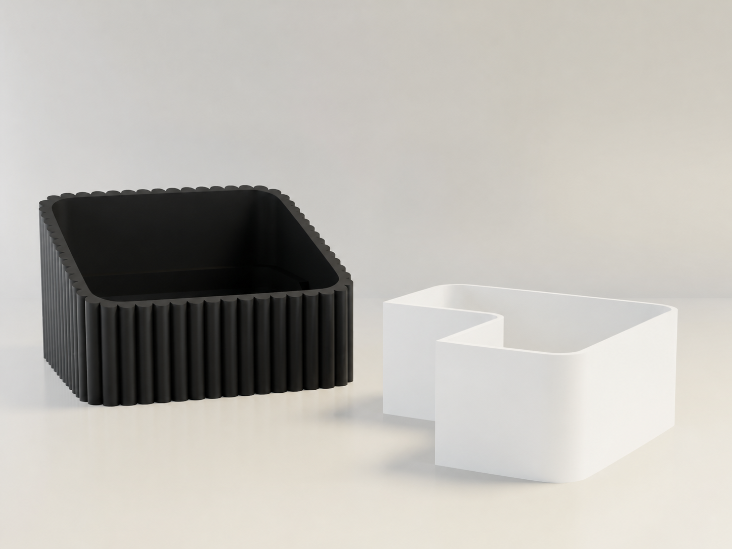 3D Baskı Fıstık Kasesi - Çift Hazneli Kabuk Ayırıcı Sunum Kasesi - Siyah Beyaz