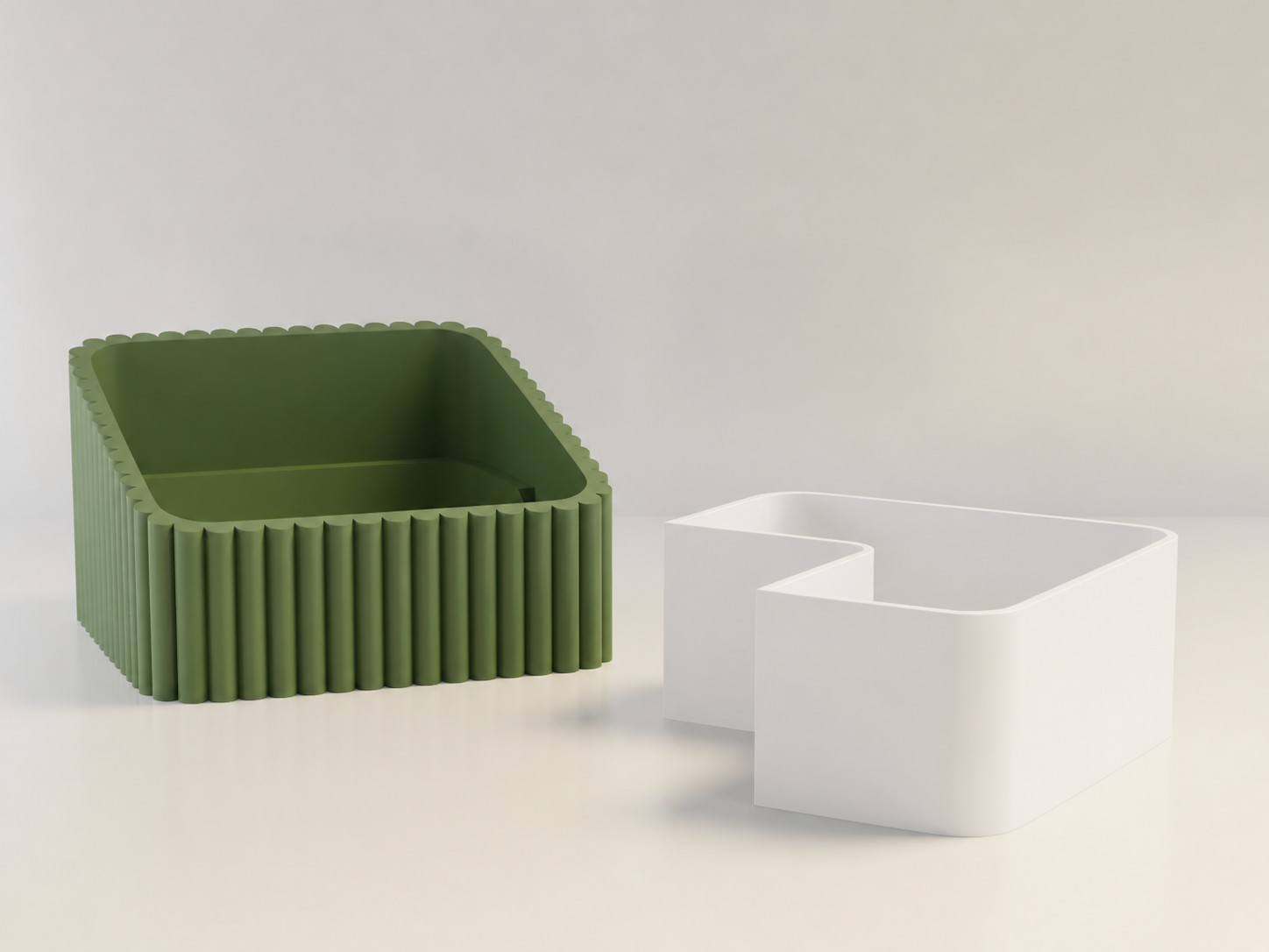 3D Baskı Fıstık Kasesi - Çift Hazneli Kabuk Ayırıcı Sunum Kasesi - Yeşil Beyaz