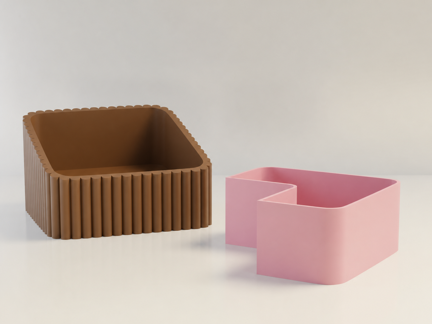 3D Baskı Fıstık Kasesi - Çift Hazneli Kabuk Ayırıcı Sunum Kasesi - Kahverengi Pembe