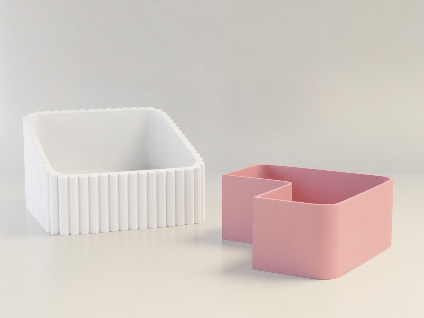 3D Baskı Fıstık Kasesi - Çift Hazneli Kabuk Ayırıcı Sunum Kasesi - Beyaz Pembe