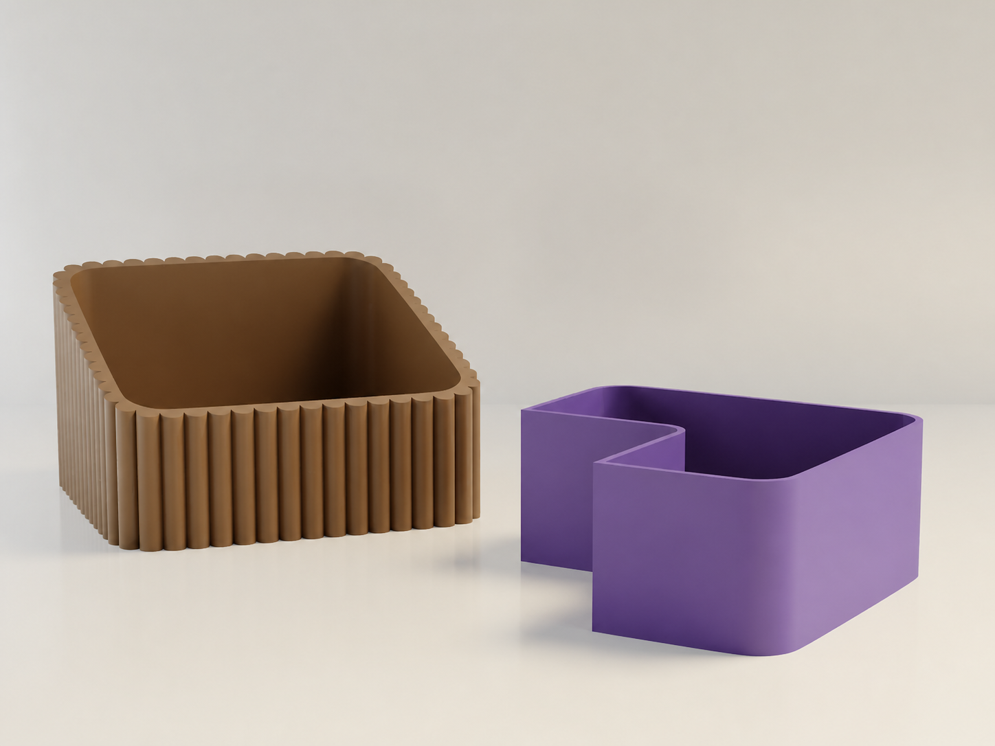 3D Baskı Fıstık Kasesi - Çift Hazneli Kabuk Ayırıcı Sunum Kasesi - Kahverengi Mor