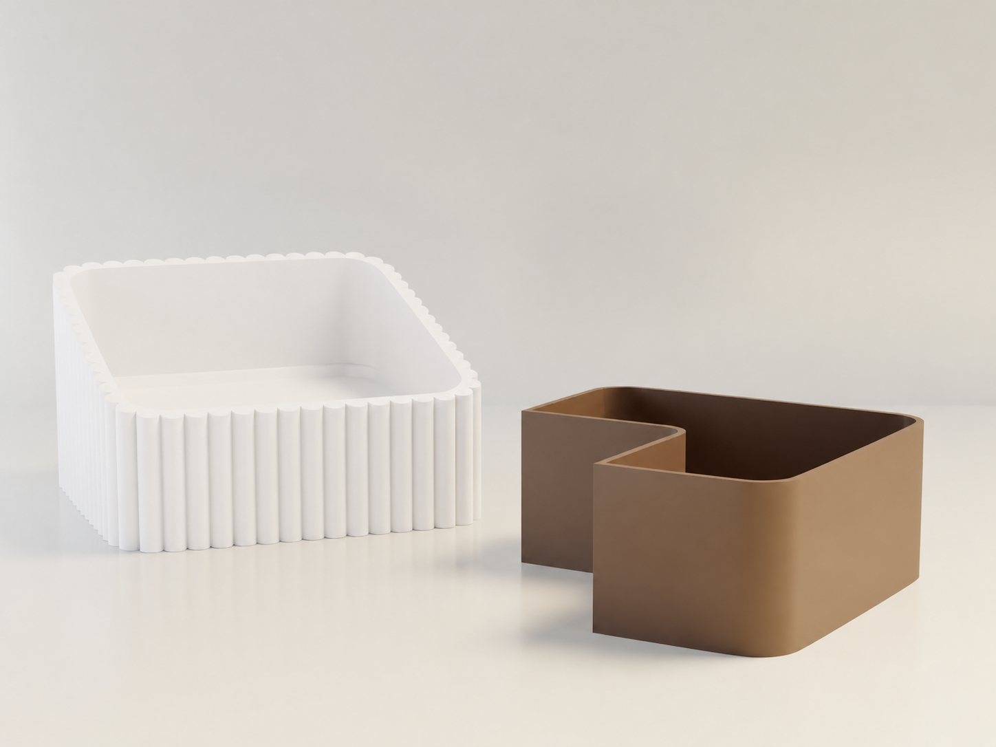 3D Baskı Fıstık Kasesi - Çift Hazneli Kabuk Ayırıcı Sunum Kasesi - Beyaz Kahverengi