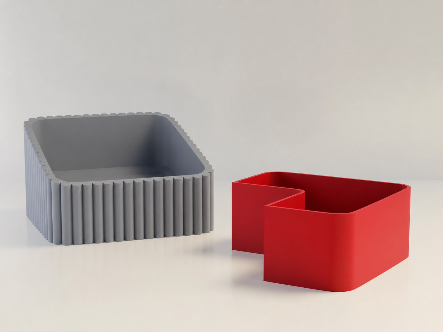 3D Baskı Fıstık Kasesi - Çift Hazneli Kabuk Ayırıcı Sunum Kasesi - Gri Kırmızı