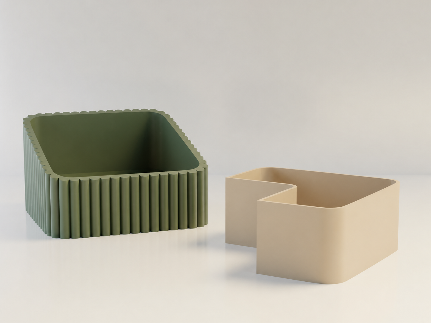 3D Baskı Fıstık Kasesi - Çift Hazneli Kabuk Ayırıcı Sunum Kasesi - Yeşil Bej