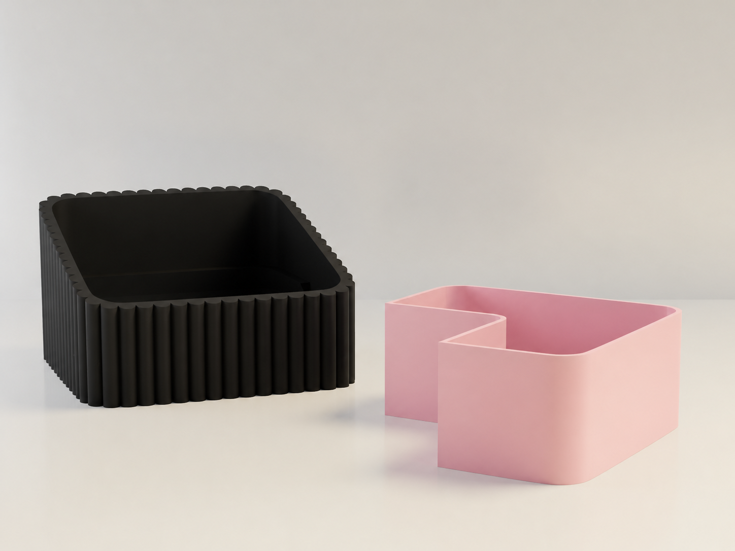 3D Baskı Fıstık Kasesi - Çift Hazneli Kabuk Ayırıcı Sunum Kasesi - Siyah Pembe