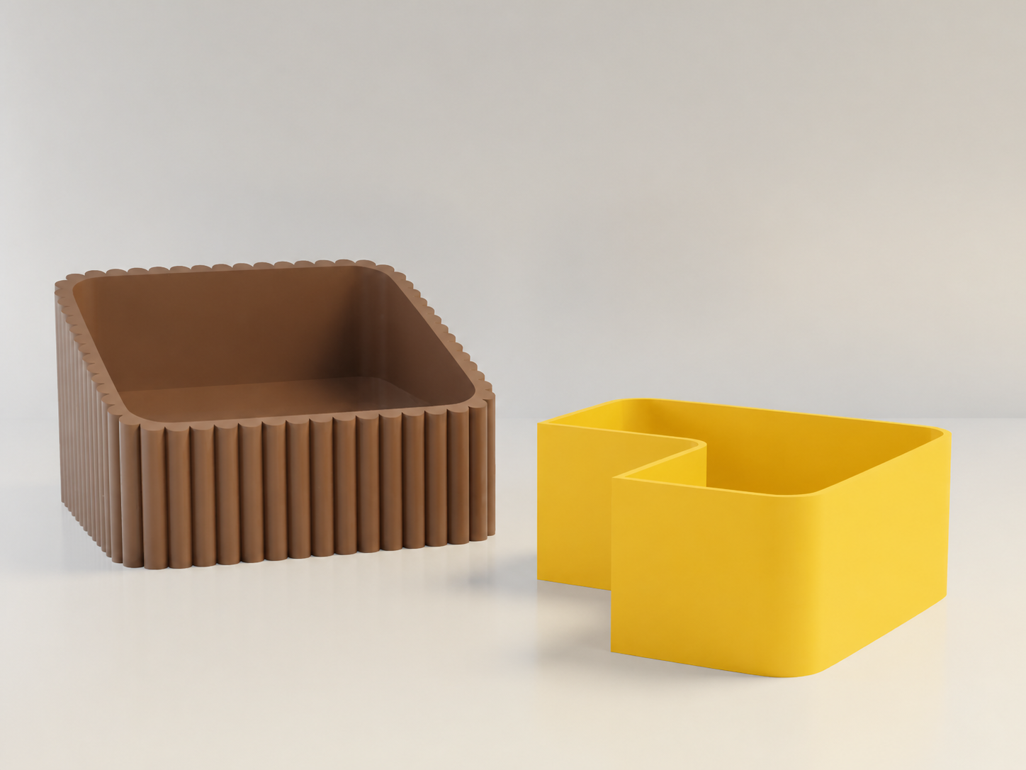 3D Baskı Fıstık Kasesi - Çift Hazneli Kabuk Ayırıcı Sunum Kasesi - Kahverengi Sarı