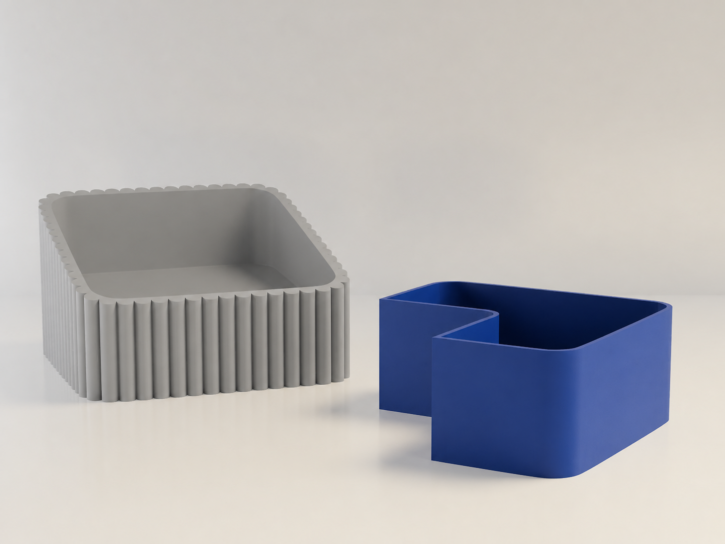 3D Baskı Fıstık Kasesi - Çift Hazneli Kabuk Ayırıcı Sunum Kasesi - Gri Mavi