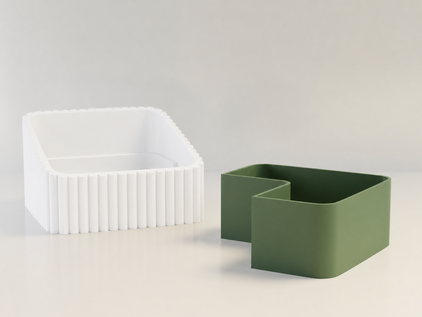 3D Baskı Fıstık Kasesi - Çift Hazneli Kabuk Ayırıcı Sunum Kasesi - Beyaz Yeşil