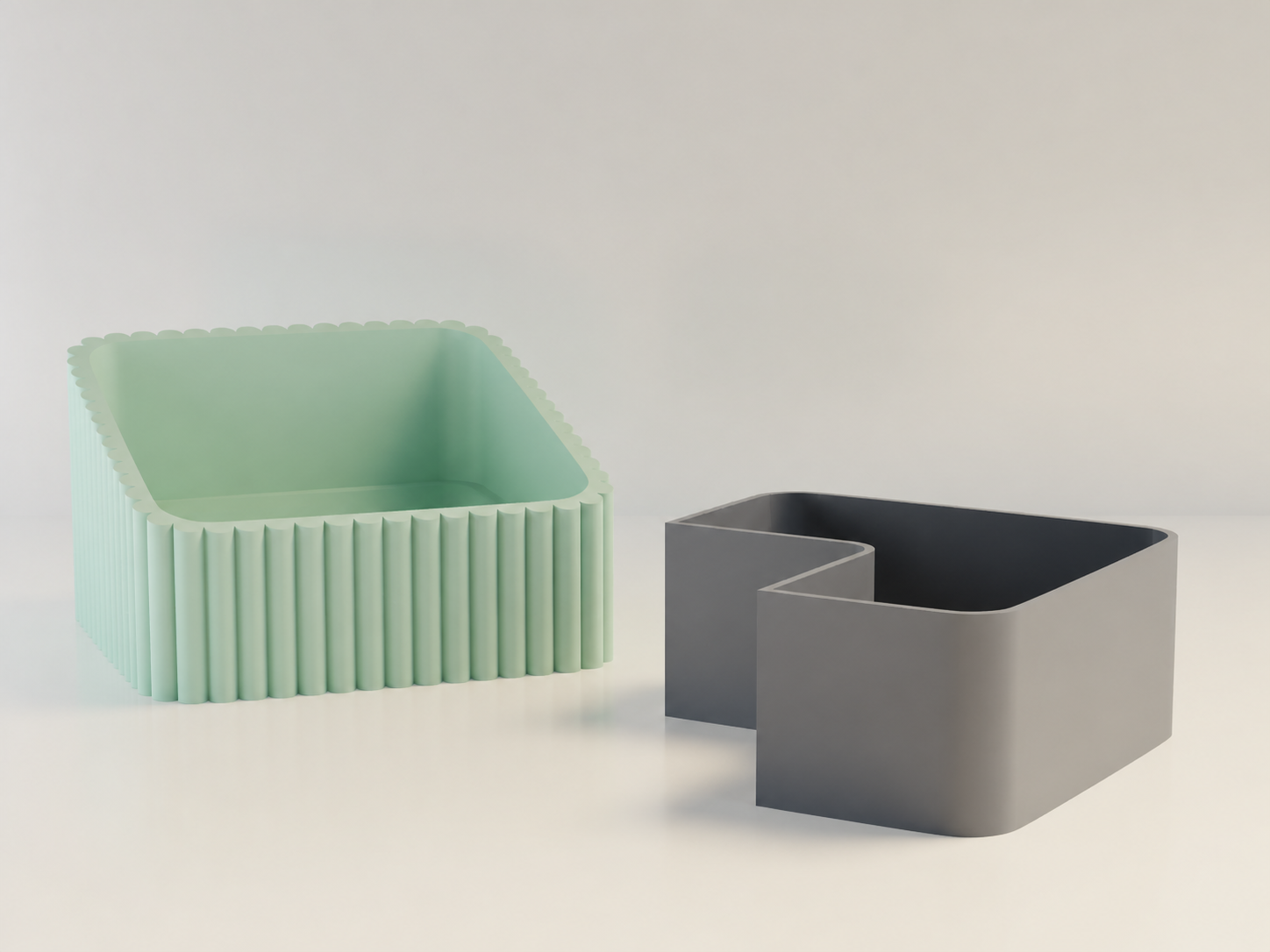 3D Baskı Fıstık Kasesi - Çift Hazneli Kabuk Ayırıcı Sunum Kasesi - Mint Gri