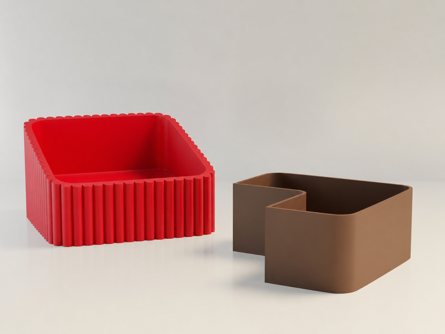 3D Baskı Fıstık Kasesi - Çift Hazneli Kabuk Ayırıcı Sunum Kasesi - Kırmızı Kahverengi
