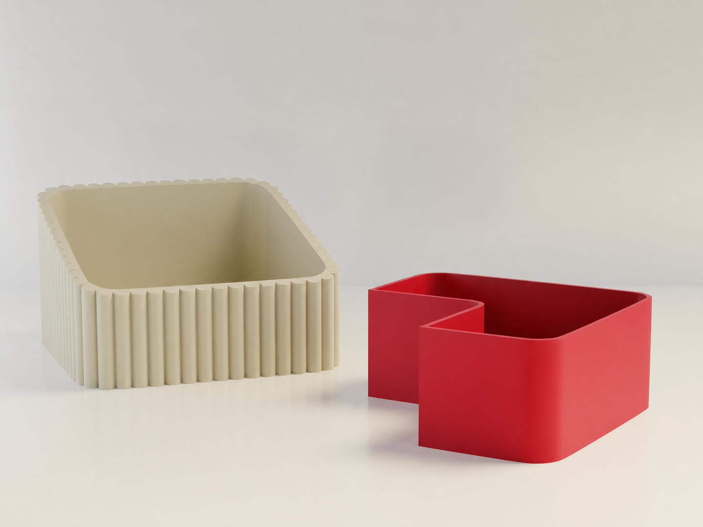 3D Baskı Fıstık Kasesi - Çift Hazneli Kabuk Ayırıcı Sunum Kasesi - Bej Kırmızı
