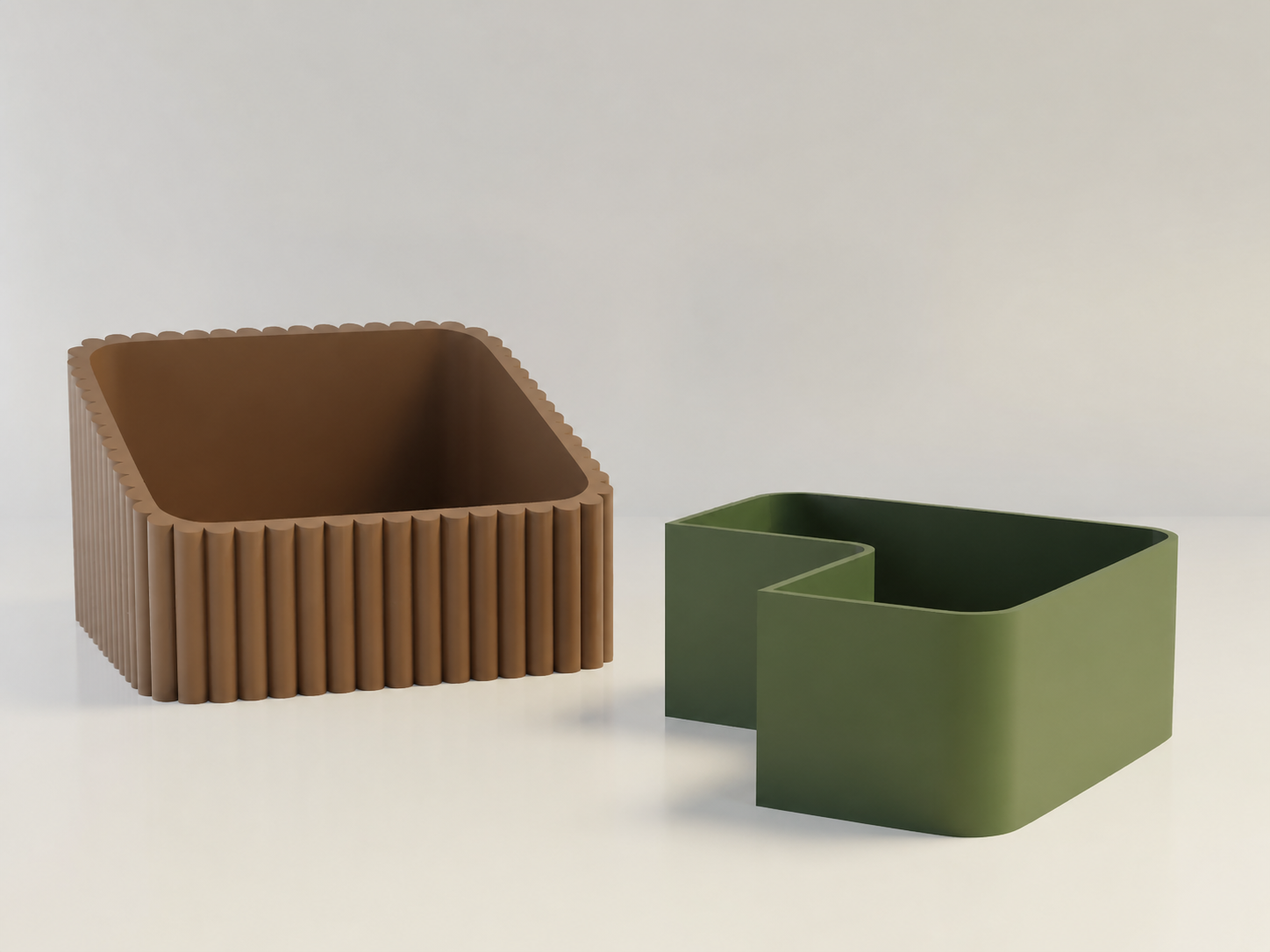 3D Baskı Fıstık Kasesi - Çift Hazneli Kabuk Ayırıcı Sunum Kasesi - Kahverengi Yeşil