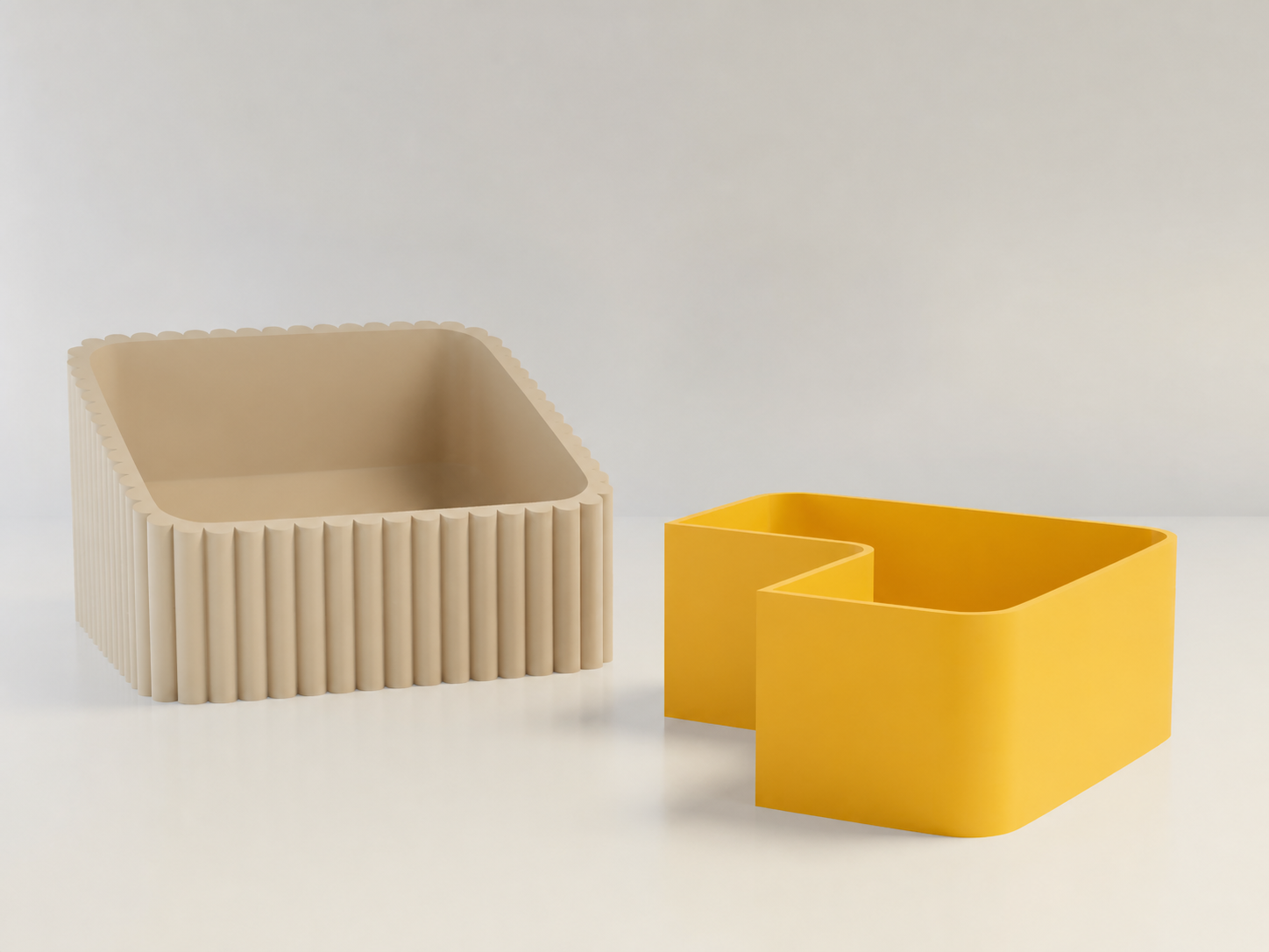 3D Baskı Fıstık Kasesi - Çift Hazneli Kabuk Ayırıcı Sunum Kasesi - Bej Sarı