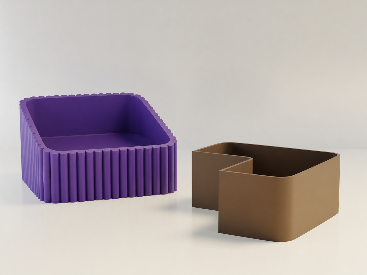 3D Baskı Fıstık Kasesi - Çift Hazneli Kabuk Ayırıcı Sunum Kasesi - Mor Kahverengi
